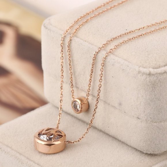 Michael Kors Double Pendant Zircon Necklace - Picture 1 of 6